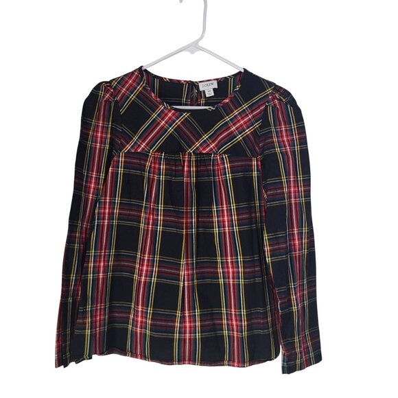 J. Crew Tops - J. Crew Womens XS Tartan Puff-Sleeve Blouse Top Stretch Poplin Plaid